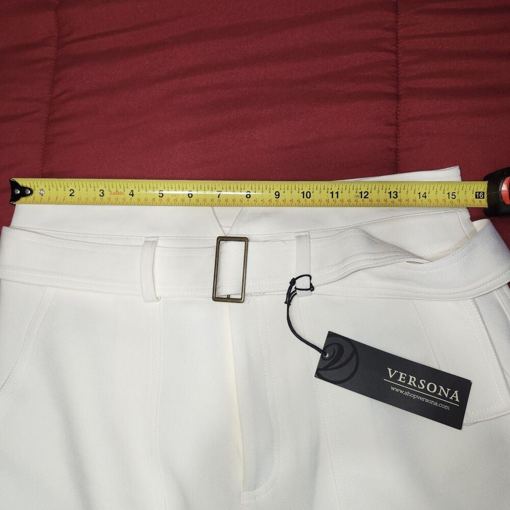 Versona Modern Fit White Pants w/ Matching Belt NWT Size 10 Chic Mid Rise - Picture 11 of 12